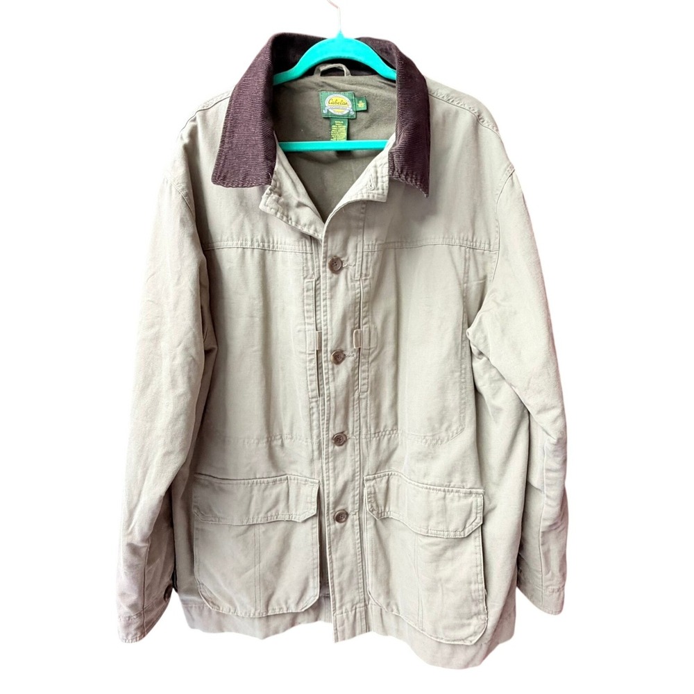 Cabela's Barn Jacket Men XL Regular Tan Cotton Canvas Corduroy Collar Field Coat